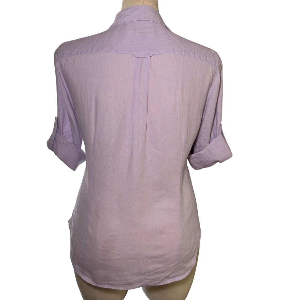 TALBOTS Pure Irish Linen Button Down Shirt Roll Tab Sleeve Light Purple Womens M - Picture 3 of 6